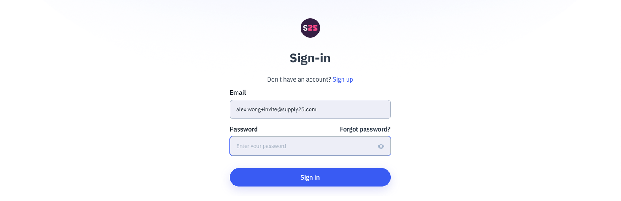 The sign in page, with email and password inputs, and a Sign In button
